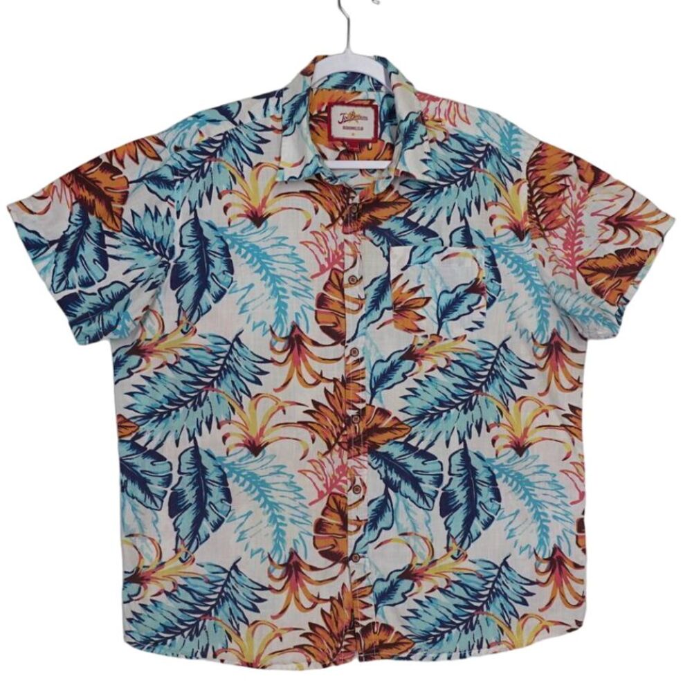 Joe Browns Button Down Shirt Mens L 42 44 Tropical Floral Cotton Short‎ Sleeve